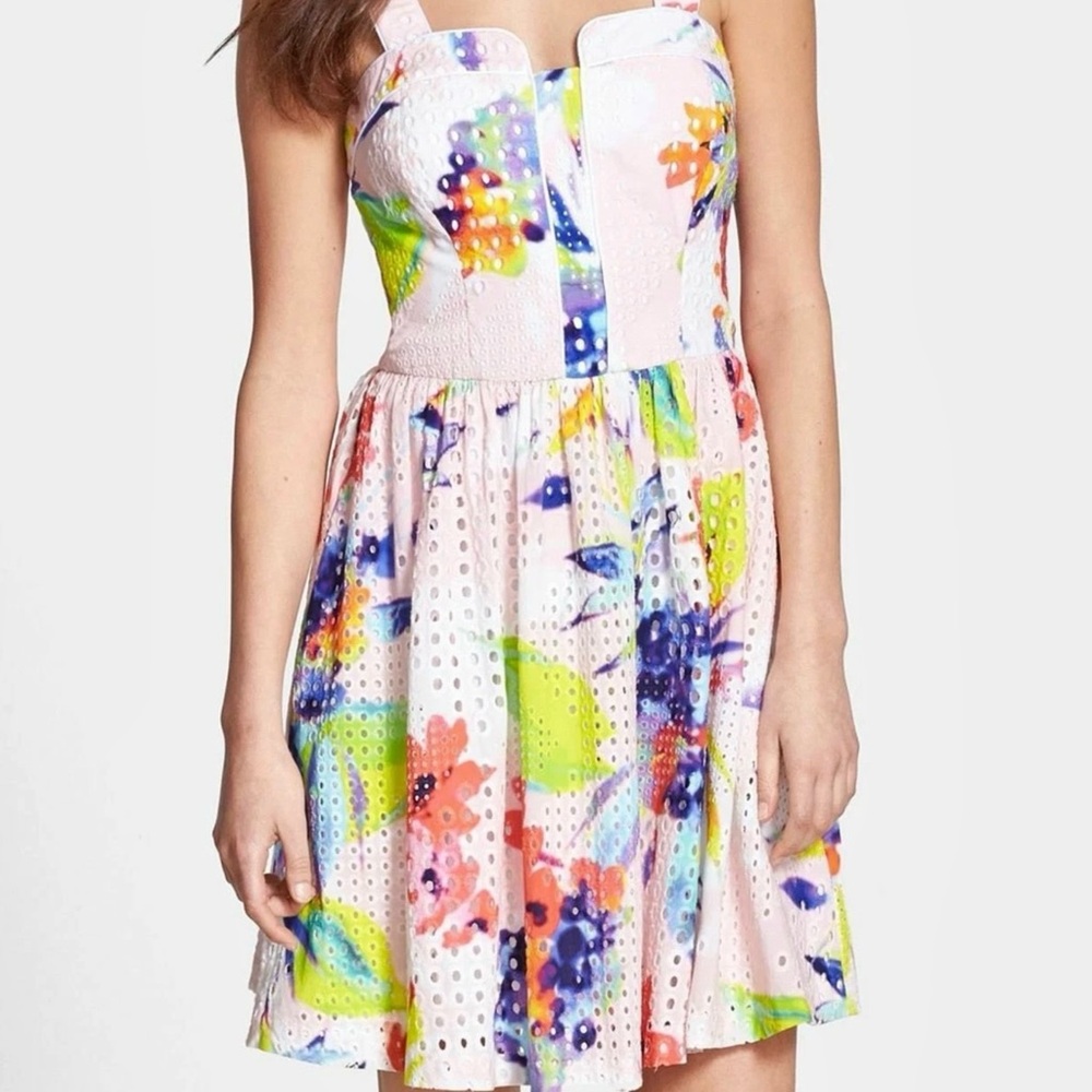 Trina Turk | Watercolor Eyelet Fit & Flare Dress | Size 10 | Excellent Condition